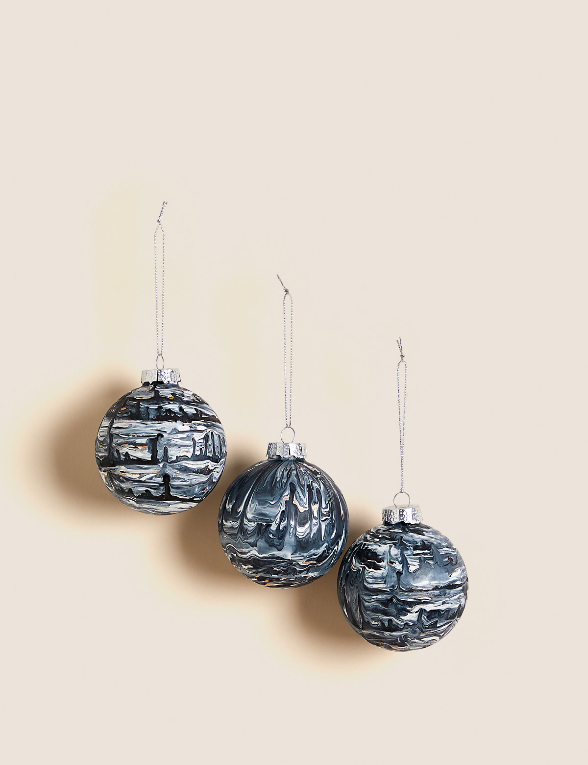 3pk Marbled Glass Baubles