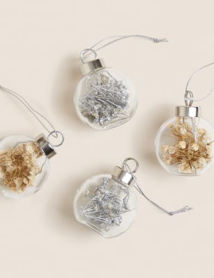 

M&S Collection 4pk Flower Filled Mini Glass Baubles - Grey Mix, Grey Mix