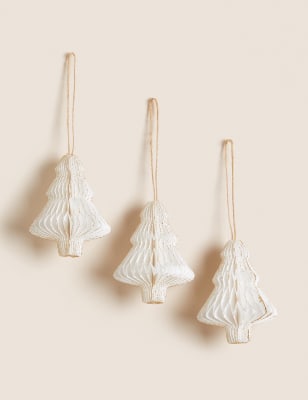 

M&S Collection 3pk Paper Tree Hanging Decorations - Neutral, Neutral