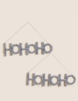 

M&S Collection 2pk Ho Ho Ho Hanging Decorations - Silver, Silver