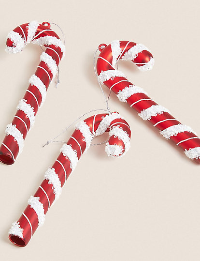3pk Glass Hanging Candy Cane Decorations