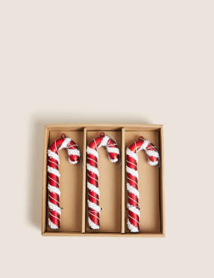 3pk Glass Hanging Candy Cane Decorations