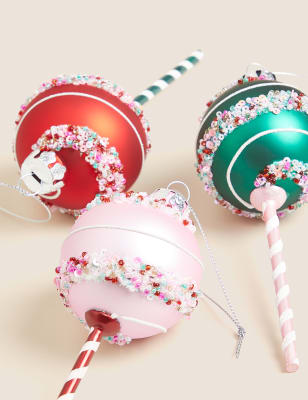 

M&S Collection 3pk Glass Lollipop Baubles - Multi, Multi