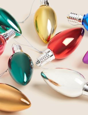 

M&S Collection 9pk Multicoloured Shatterproof Lightbulb Baubles, Multi