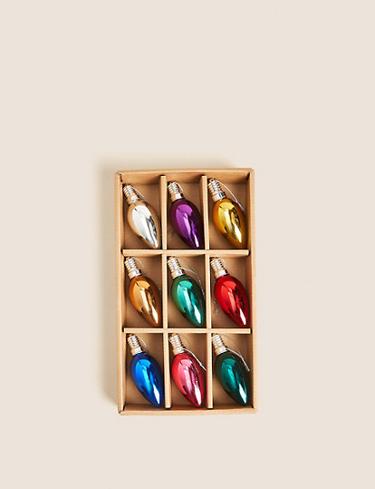 9pk Multicoloured Shatterproof Lightbulb Baubles