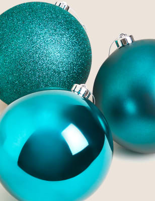 

M&S Collection 3pk Extra Large Matt & Glitter Baubles - Teal, Teal