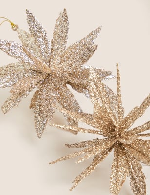 

M&S Collection 2er-Pack goldfarbene, glitzernde Blumendekorationen zum Aufhängen, Gold