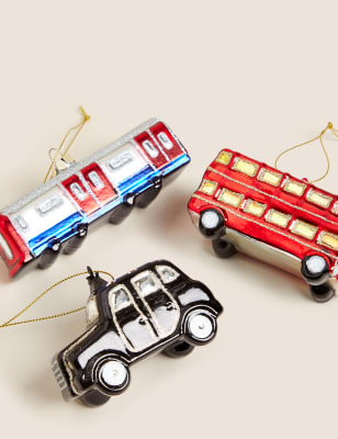 

M&S Collection 3pk Glass London Transport Decorations - Multi, Multi