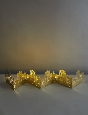 

M&S Collection Metal Light Up Townhouse Window Decoration - Gold, Gold