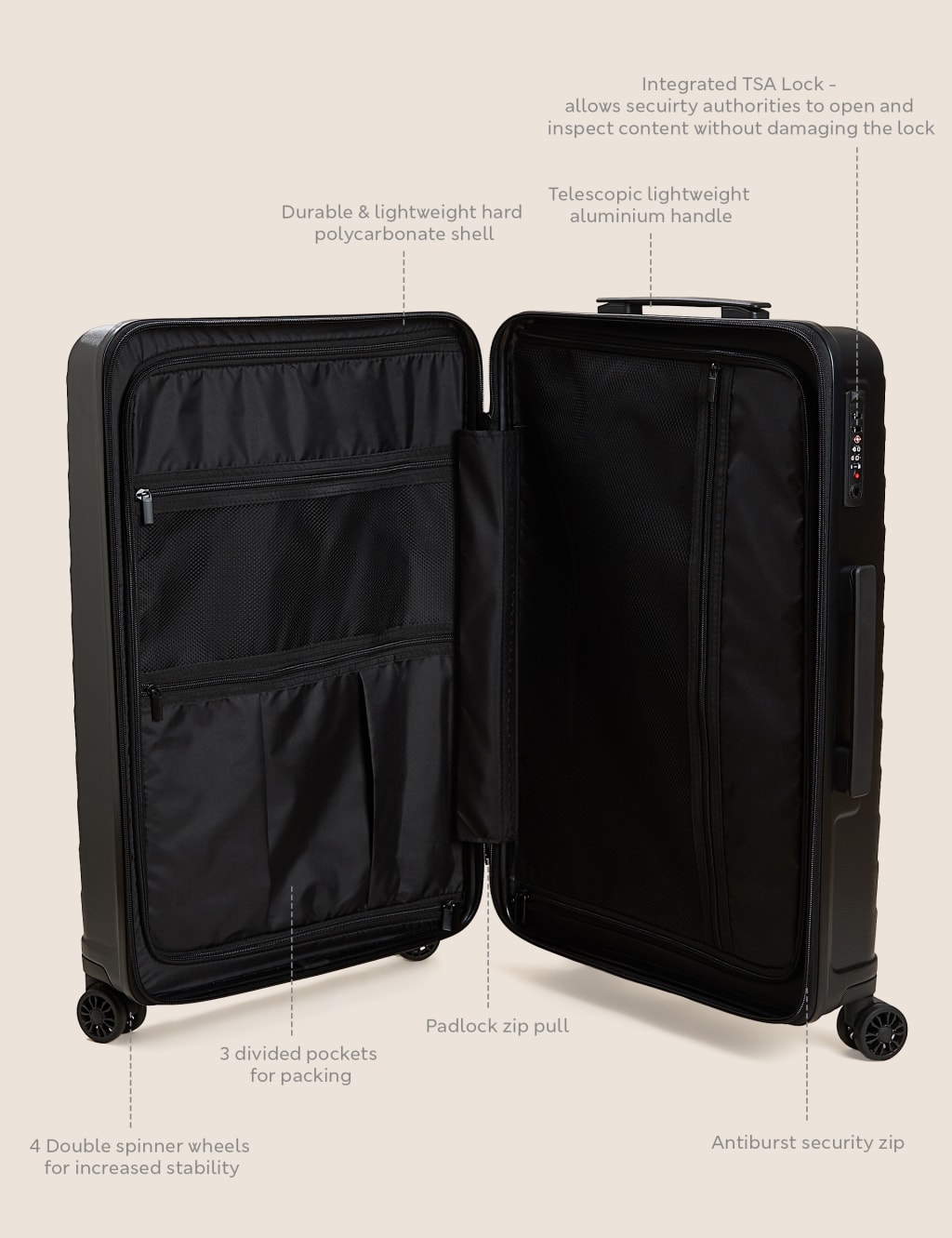 Oslo 4 Wheel Hard Shell Medium Suitcase image 8