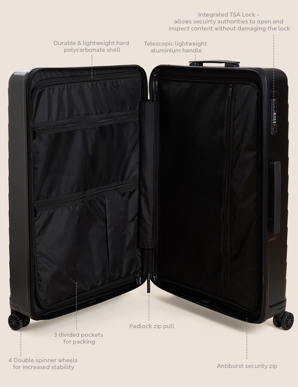 Oslo 4 Wheel Hard Shell Large Suitcase image 6