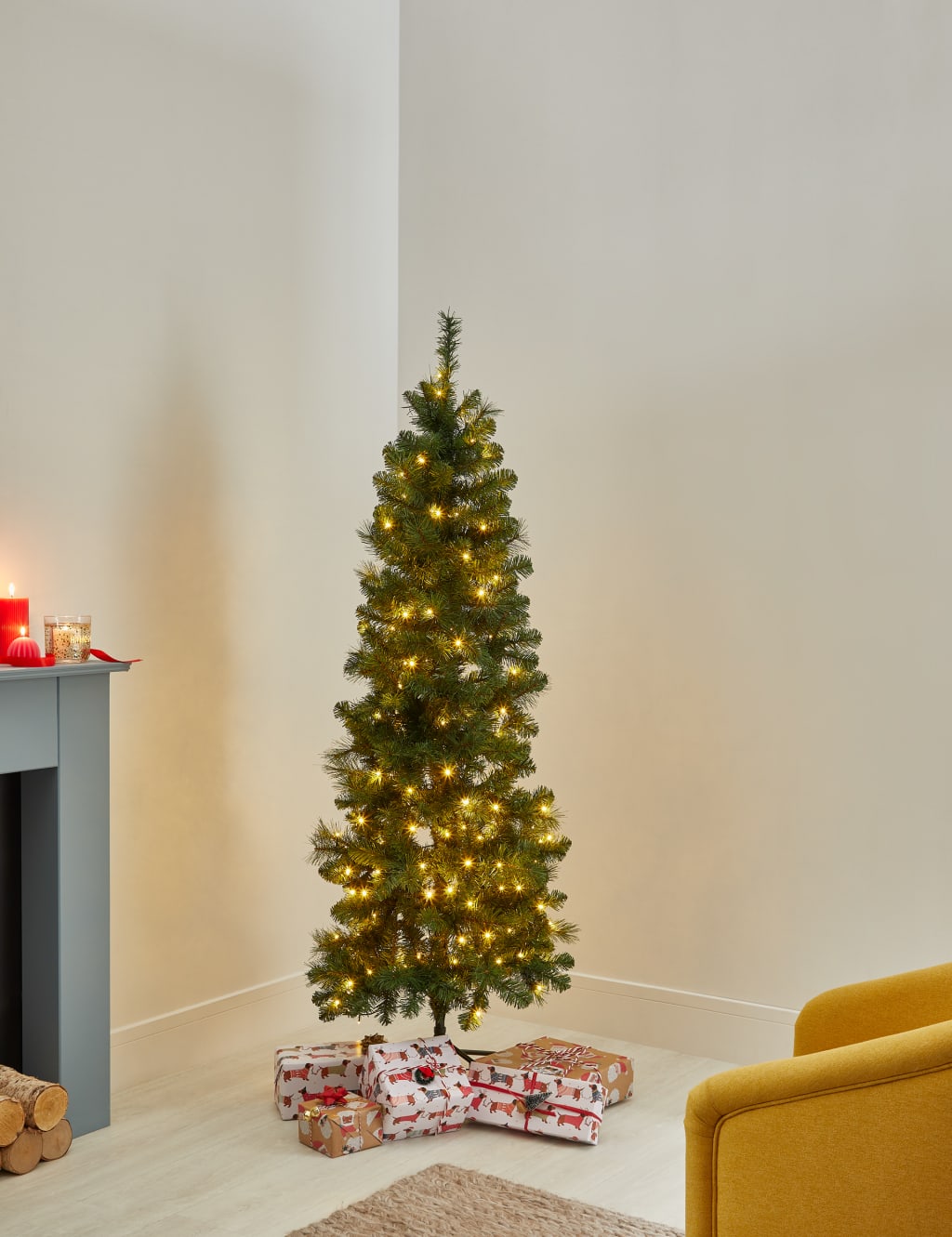 6ft Pre-Lit Slim Pine Christmas Tree image 1