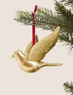 

M&S Collection Gold Hanging Turtle Dove Decoration, Gold