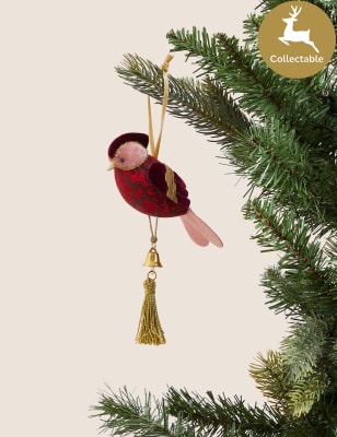 

M&S Collection Velvet Hanging Bird Decoration - Red Mix, Red Mix