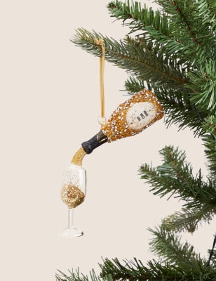

M&S Collection Glitter Glass Hanging Celebration Decoration - Gold, Gold