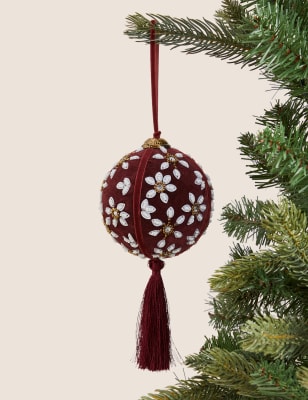 

M&S Collection Red Velvet Embellished Bauble - Red Mix, Red Mix