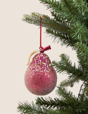 

M&S Collection Red Glass Hanging Pear Decoration - Red Mix, Red Mix