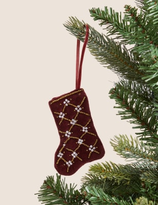 

M&S Collection Red Velvet Hanging Stocking Decoration - Red Mix, Red Mix