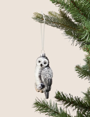 

M&S Collection Silver Hanging Glass Owl Decoration - Grey Mix, Grey Mix