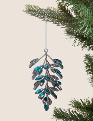 

M&S Collection Jewelled Hanging Leaf Branch Decoration - Teal, Teal