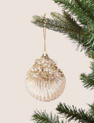 

M&S Collection Glass Jewelled Hanging Shell Decoration - Champagne, Champagne