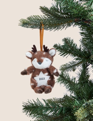 

M&S Collection Hanging Reindeer Tree Decoration - White Mix, White Mix