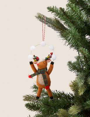 

M&S Collection Felt Juggling Reindeer Hanging Decoration - Brown Mix, Brown Mix