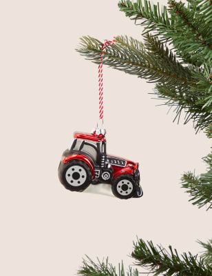 

M&S Collection Red Glass Hanging Tractor Decoration - Red Mix, Red Mix