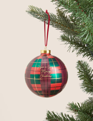 

M&S Collection Glass Tartan Merry Christmas Bauble - Multi, Multi