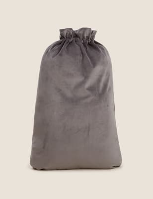 

Silberfarbener bestickter Weihnachtssack aus Samt, Silber