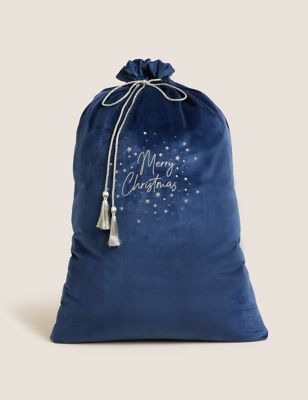 

M&S Collection Velvet Embroidered Merry Christmas Sack - Navy, Navy