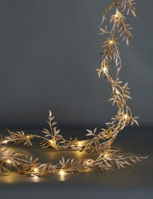 

M&S Collection Light Up Glitter Leaf Garland - Gold, Gold