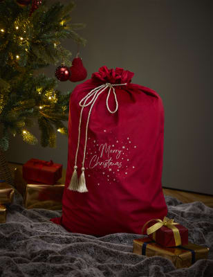 

Velvet Merry Christmas Sack - Red, Red