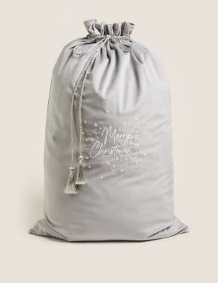 

Velvet Merry Christmas Sack - Silver, Silver