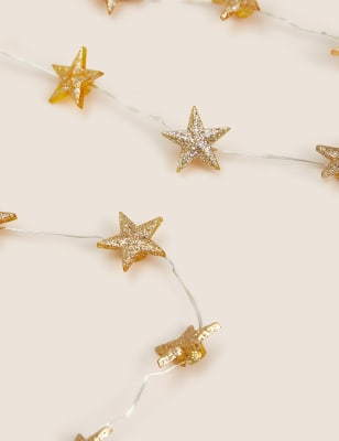 

M&S Collection Guirnalda de 20 luces con forma de estrella doradas con pilas - Oro, Oro