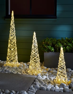 

M&S Collection 3 Pack Outdoor LED Cone Trees - White, White