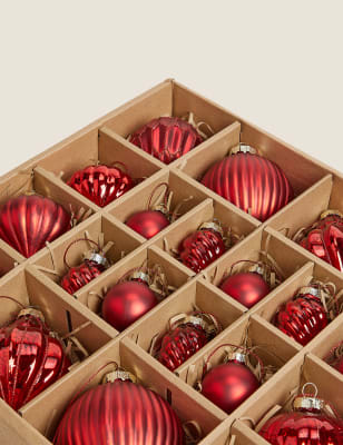 

20 Pack Red Glass Hanging Baubles, Red