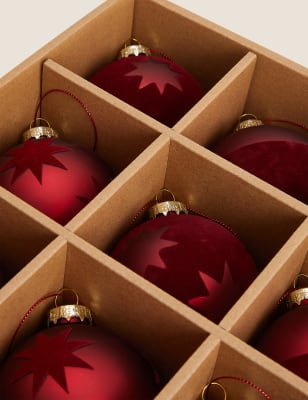 

9 Pack Red Glass Star Baubles - Multi, Multi