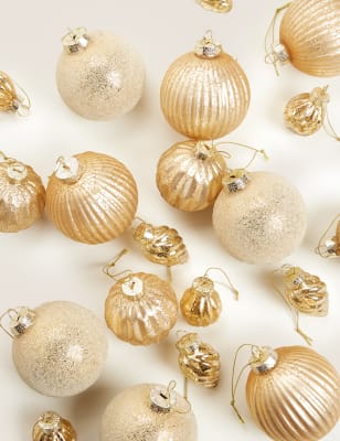 

20 Pack Gold Glass Luxury Baubles, Gold