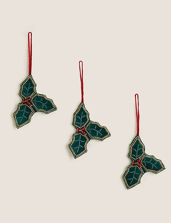 3 Pack Hanging Holly Decorations - NO