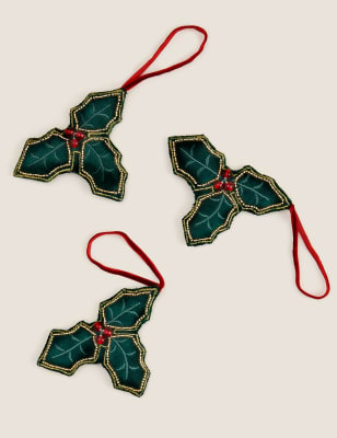 

3 Pack Hanging Holly Decorations - Multi, Multi
