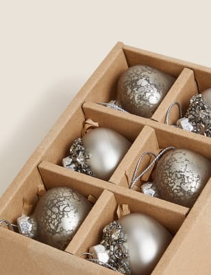 

6 Pack Silver Glass Hanging Baubles - Silver Mix, Silver Mix