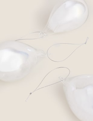 

3 Pack White Glass Hanging Feather Baubles - Silver Mix, Silver Mix