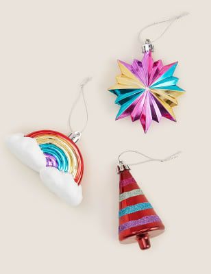 

3 Pack Multicoloured Glass Hanging Baubles, Multi