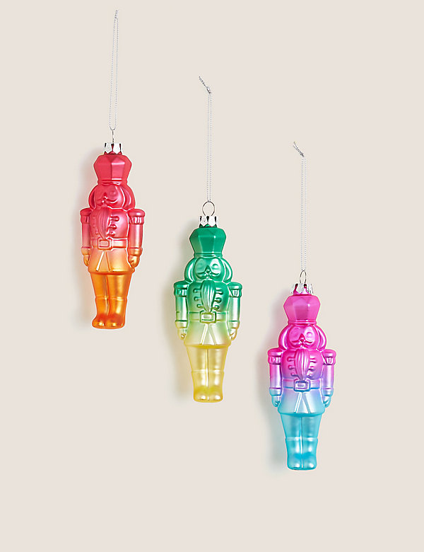 3 Pack Glass Hanging Nutcracker Decorations - BE