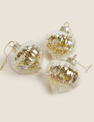 

3 Pack Glass Lustre Glitter Baubles - Gold Mix, Gold Mix