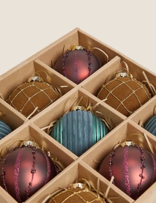 

9 Pack Glass Jewelled Hanging Baubles - Multi, Multi