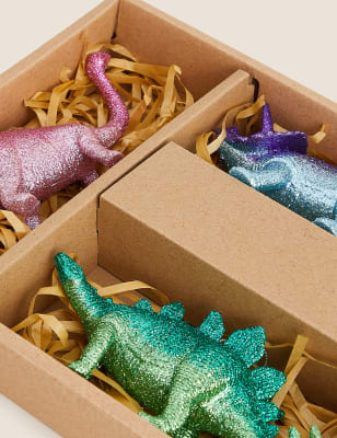 

Pack de 4 adornos colgantes de dinosaurios con brillos - Multi, Multi