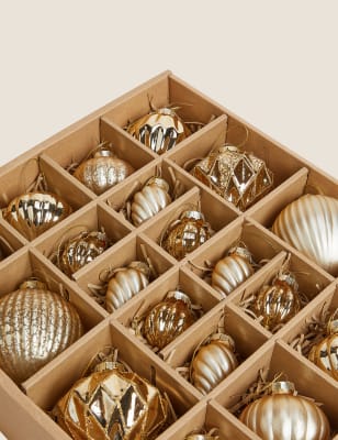 

20 Pack Gold Glass Hanging Baubles - Gold Mix, Gold Mix