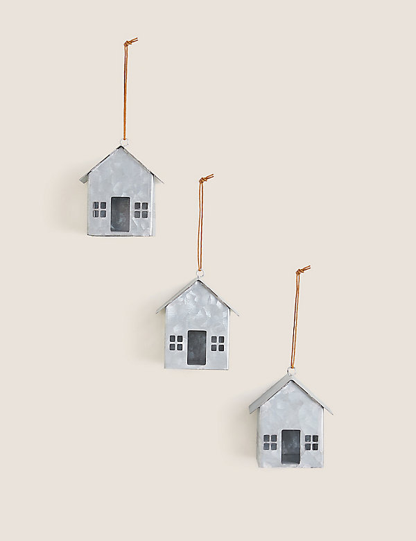 Set van 3 metalen hangende blokhutdecoraties - NL